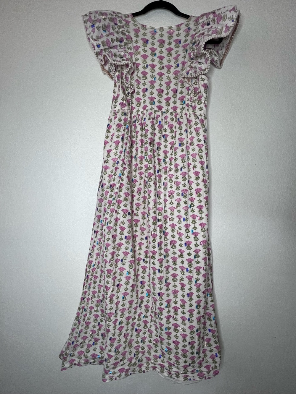 Saylor Block Print Floral Metallic Long Maxi Midi Dress Medium - Picture 4 of 15